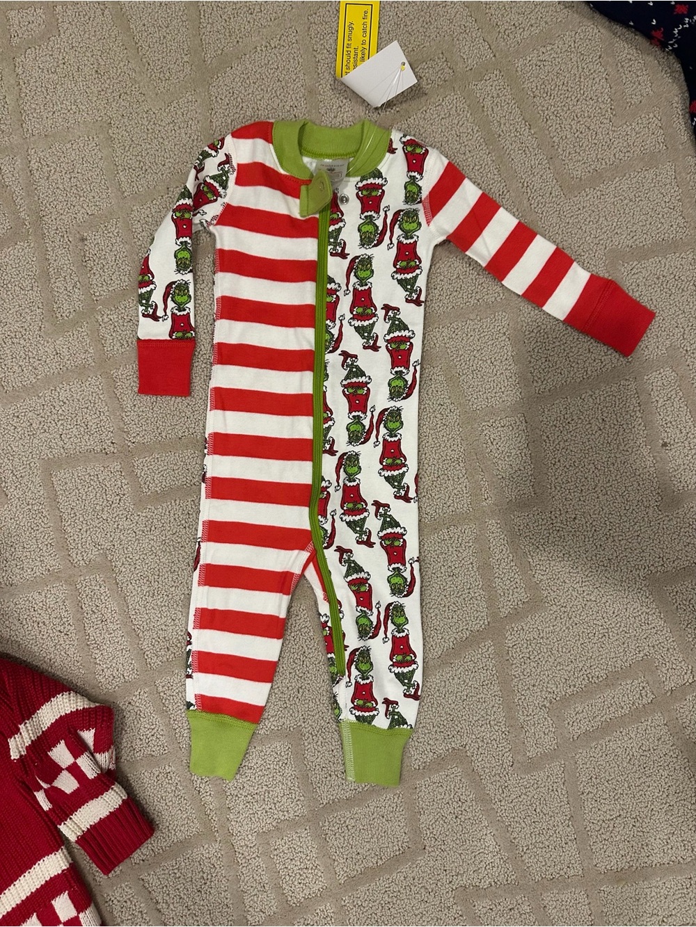 Hanna Andersson Red & Green Holiday Stripe and Grinch Footie
